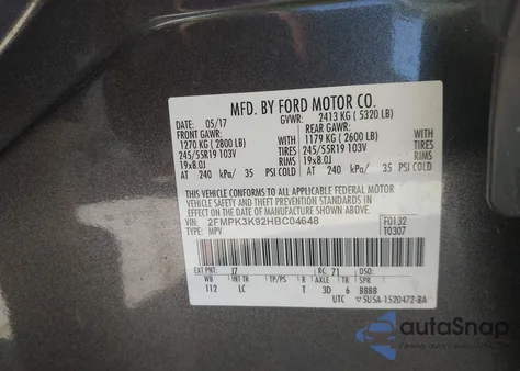 2017 Ford Edge Titanium z USA, uszkodzony, nr VIN 2FMPK3K92HBC04648